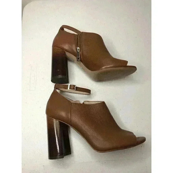 Louise Et Cie Kieran Womens 7M/37.5 Tan Leather Open Toe Ankle Strap Shoes Zip - Picture 4 of 8